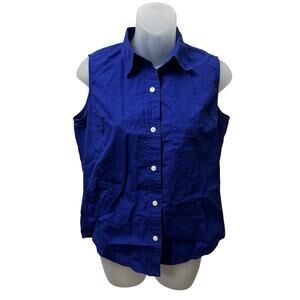 Ralph Lauren Sleeveless Button Front Collared Shirt Solid Casual Royal Blue Med